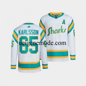 Herren San Jose Sharks Eishockey Trikot Erik Karlsson 65 Adidas 2022 Reverse Retro Weiß Authentic